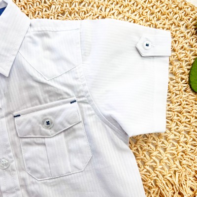 Conj. Camisa com Botões e Bermuda - Branco e Azul Jeans